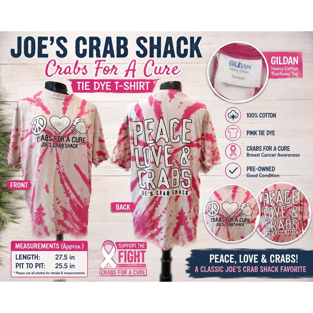 Joes Crab Shack Pink Tie Dye T-Shirt Crabs For A Cure Breast Cancer XL